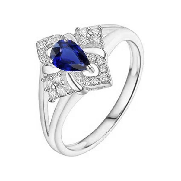 67183 2.50 CT Diamond & Pear Sri Lankan Sapphire 14K Gold Gemstone Ring, Size 6.5