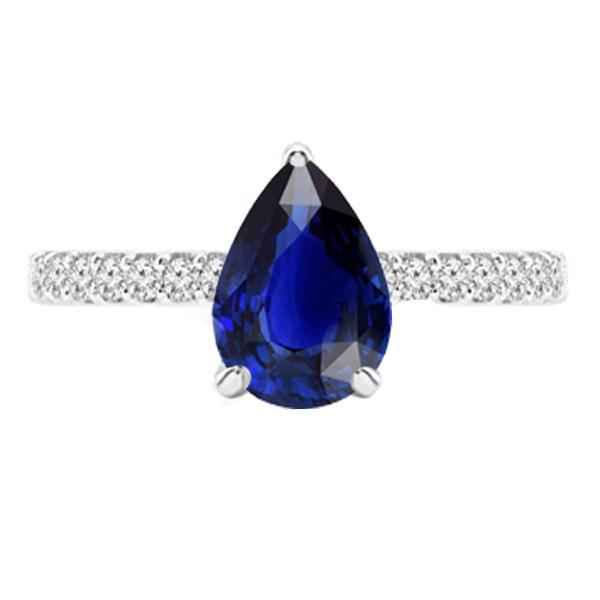 67188 3.50 CT Solitaire Pear Ceylon Sapphire Ring with Diamond Accents, Size 6.5