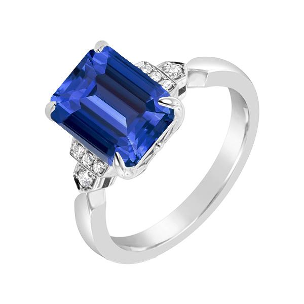 67634 3 CT Diamond Anniversary Emerald Ceylon Sapphire Ring, Size 6.5