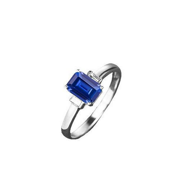 67636 2 CT Three Stone Diamond Jewelry Emerald Ceylon Sapphire Ring, Size 6.5