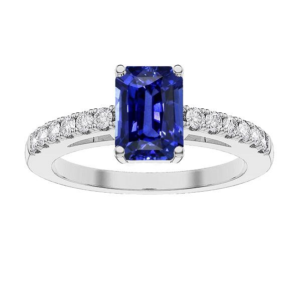 3.50 CT Radiant Solitaire with Diamond Accents Blue Sapphire Ring, Size 6.5