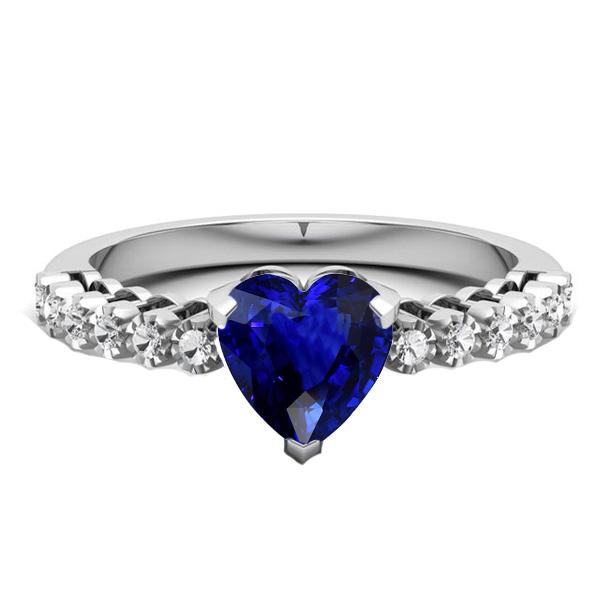 67649 2 CT Solitaire Heart Ceylon Sapphire Ring with Diamond Accents, Size 6.5