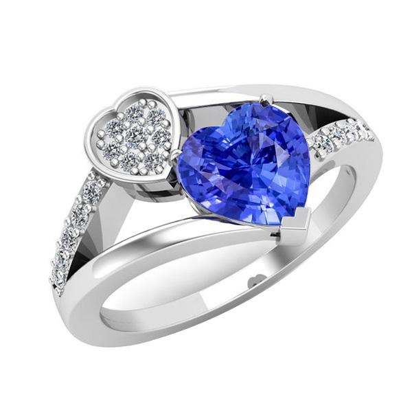 67651 Heart Sapphire 2.50 CT Diamond Split Shank Gemstone Ring, Gold - Size 6.5