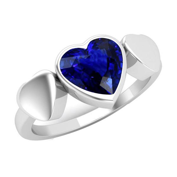 2 CT Solitaire Bezel Set Heart Ceylon Sapphire Anniversary Ring, Size 6.5