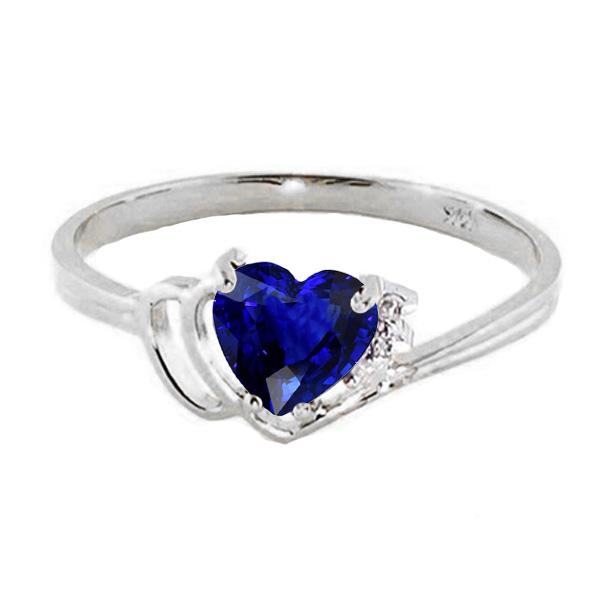 67659 1 CT Solitaire Heart Ceylon Sapphire Gemstone Ring, 14K White Gold - Size 6.5