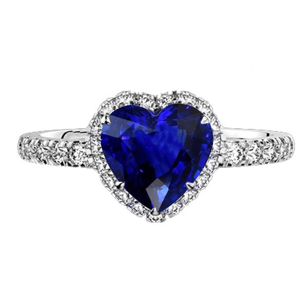 67661 3.50 CT Diamond Halo Heart Srilanka Sapphire Ring, 14K Gold - Size 6.5