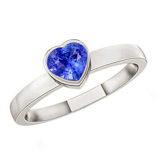 67662 1 CT Solitaire Heart Light Blue Sapphire Ring Bezel Set, Size 6.5