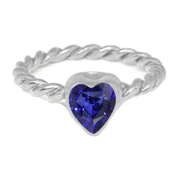67667 Heart Solitaire Blue Bezel Set 1.50 CT Rope Style Sapphire Ring, Size 6.5