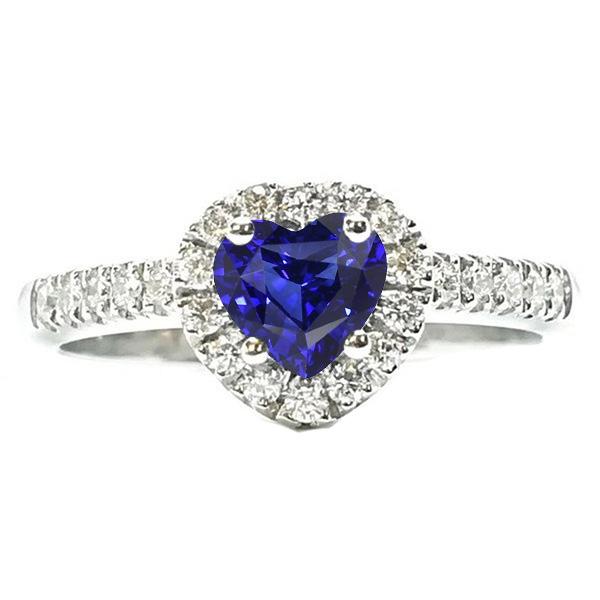 67674 Halo Heart Ceylon Sapphire 3.50 CT Diamond Wedding Ring, Size 6.5