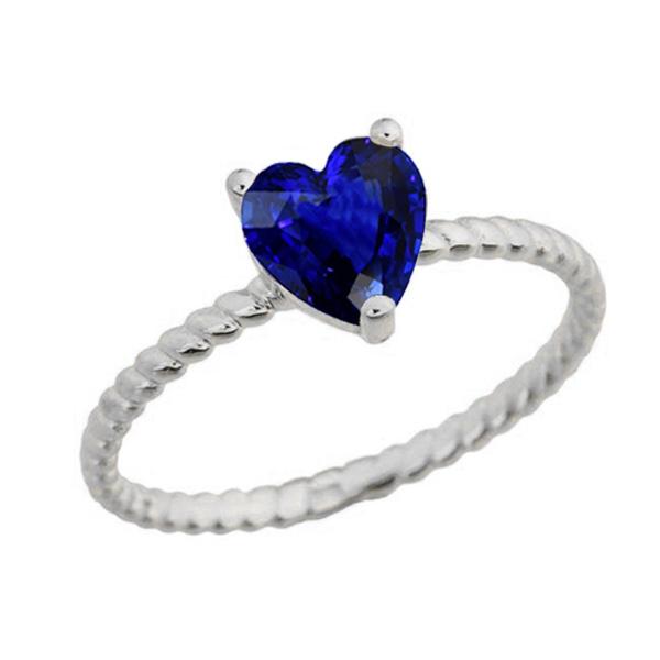1.50 CT Ceylon Sapphire Solitaire Heart Shaped Rope Style Ring, Size 6.5