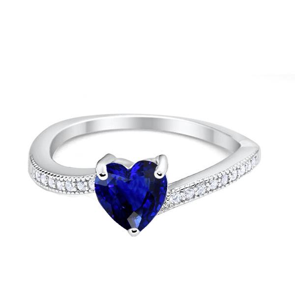 67681 Diamond Engagement Heart Ceylon 2 CT Milgrain Shank Sapphire Ring, Size 6.5