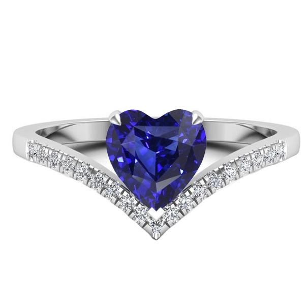 67682 Enhancer Blue Sapphire Heart Cut 3 CT Gold Gemstone Ring, Size 6.5