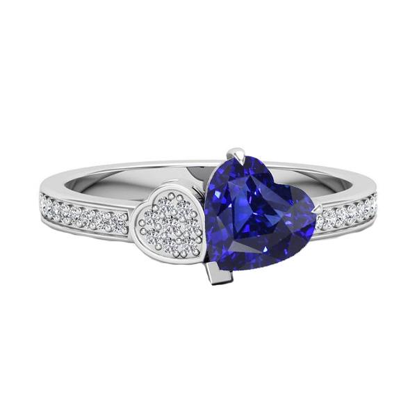 67685 Heart Blue Sapphire 2.50 CT Diamonds Gemstone Ring, White Gold - Size 6.5