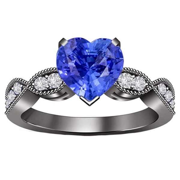 67686 Diamond Heart Blue Sapphire 3 CT Twisted Style Anniversary Ring, Size 6.5