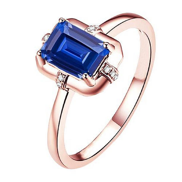 68103 2.50 CT Rose Gold Ceylon Sapphire & Round Diamonds Gemstone Ring, Size 6.5