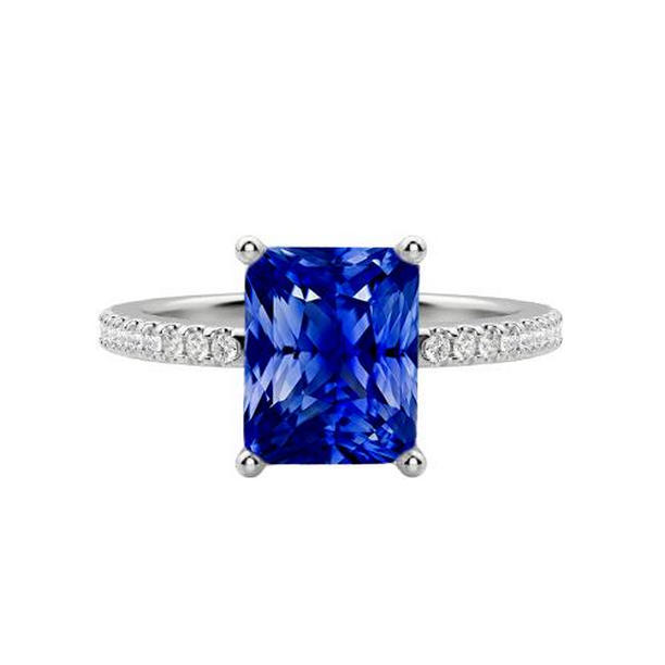 68110 3 CT Sparkling Diamond Sapphire Radiant Cut Gold Engagement Ring, Size 6.5