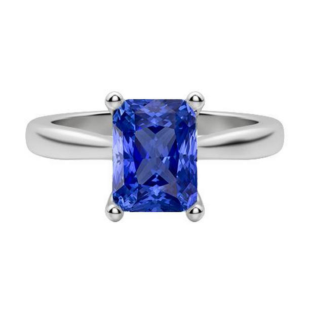 68111 Gold Blue Sapphire Radiant Cut 2 CT Tapered Shank Solitaire Ring, Size 6.5