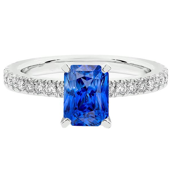 68113 3.50 CT Womens Radiant with Pave Set Diamond Accents Sapphire Ring, Size 6.5