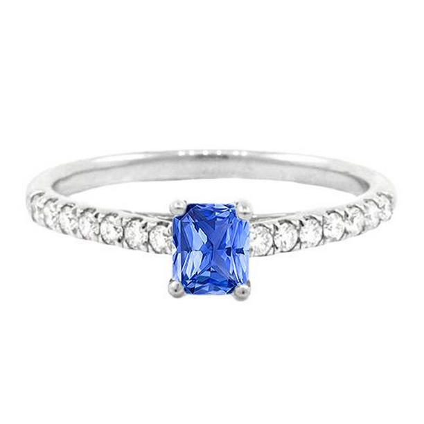 1.50 CT Womens Gemstone Ring with Diamonds Radiant Cut Sapphire, Size 6.5