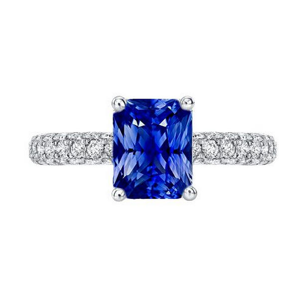 68119 3 CT Round Diamond Prong Set Gold Ceylon Sapphire Wedding Ring, Size 6.5