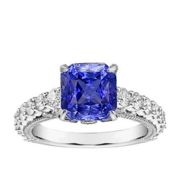 68132 Diamond 4 CT Vintage Style Sapphire Radiant Cut Anniversary Ring, Size 6.5