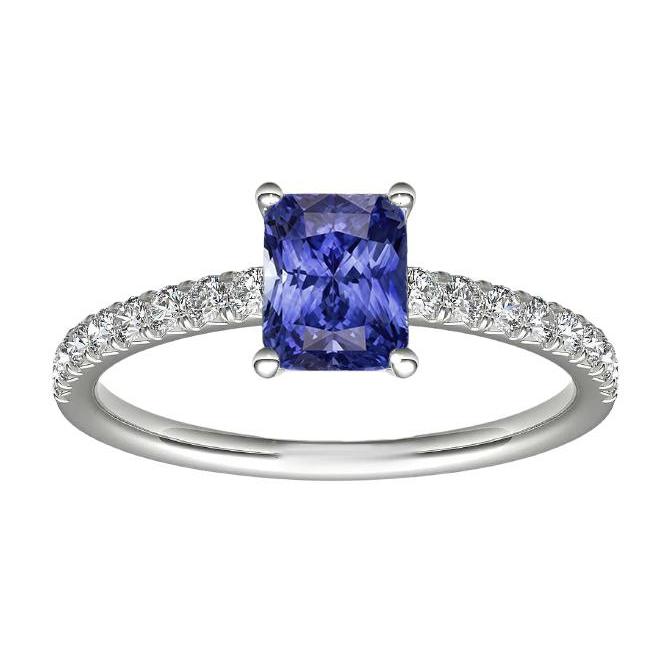 68133 3 CT Womens Diamond Ring with Radiant Blue Sapphire Gemstone, Size 6.5