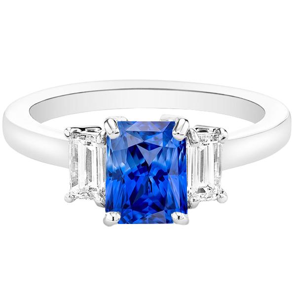 68536 Diamond Gemstone 2 CT Ceylon Prong Baguettes Sapphire Ring, Size 6.5