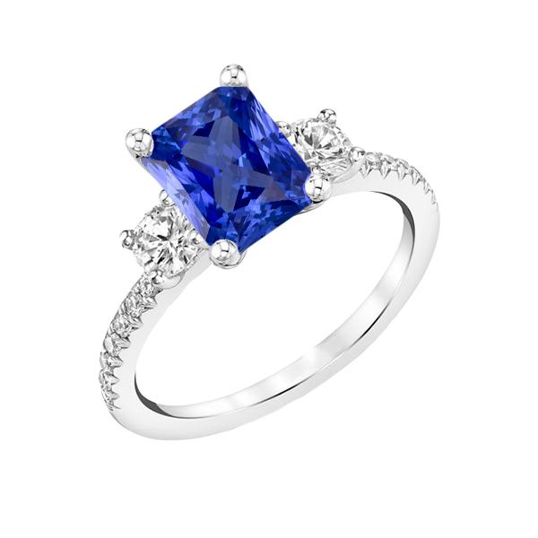 68539 2.50 CT Diamond Wedding Radiant Shape Sapphire Ring with Accents, Size 6.5
