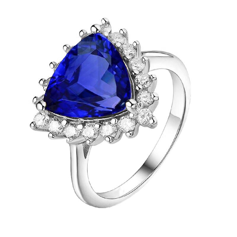 68548 Diamond Halo Trillion 3.50 CT Ceylon Blue Sapphire Gemstone Ring, Size 6.5