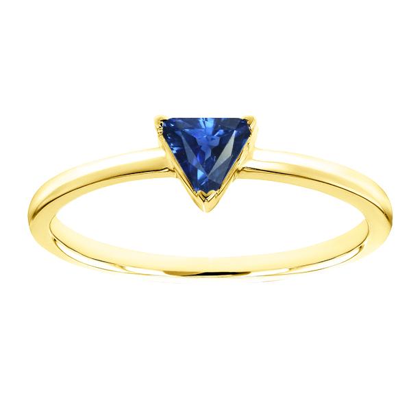 68554 1 CT Solitaire Trillion Shaped 14K Yellow Gold Blue Sapphire Ring, Size 6.5