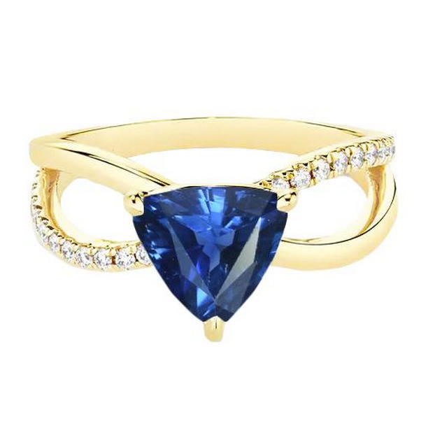 Ceylon Sapphire Trillion 1.50 CT Split Shank Diamonds Gemstone Ring, Size 6.5