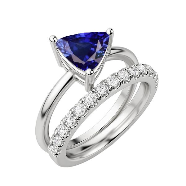 68561 2 CT Diamond Set Trillion Blue Sapphire Wedding Ring, 14K Gold - Size 6.5