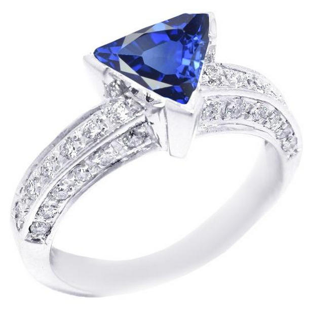 68562 Gemstone Trillion 3 CT with Round Diamonds Sapphire Ring, Size 6.5
