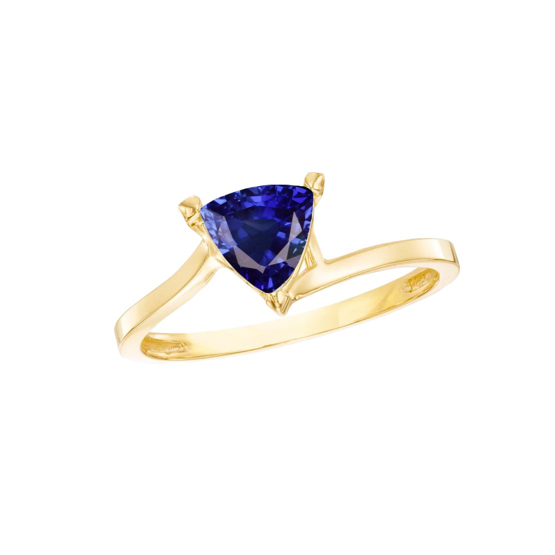 1 CT Srilanka Sapphire Solitaire Trillion Shaped Ring, Yellow Gold - Size 6.5