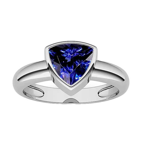 68569 1.50 CT Gemstone Trillion Bezel Set Ceylon Sapphire Solitaire Ring, Size 6.5
