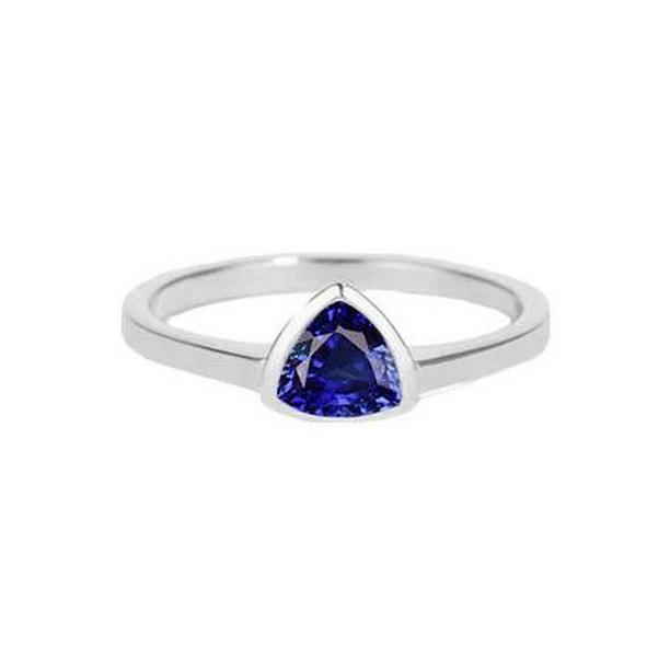 68570 1 CT Trillion Cut Bezel Set Sri Lankan Sapphire Solitaire Ring, Size 6.5