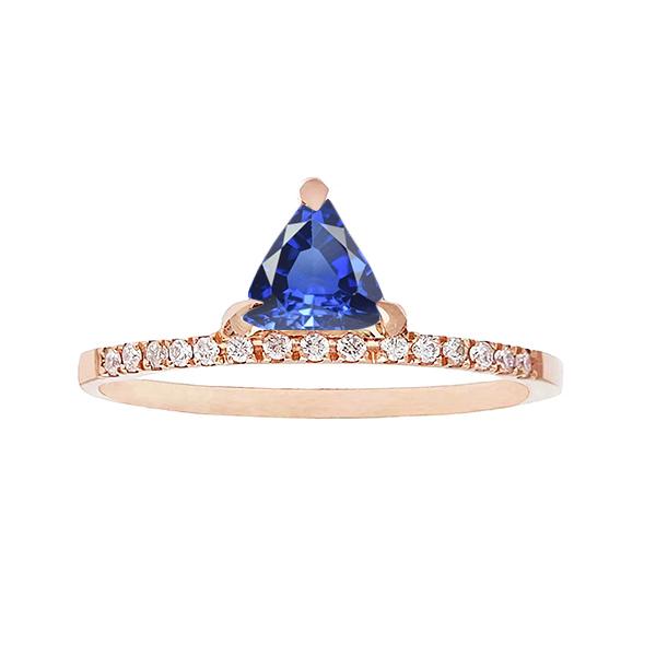 68574 Trillion Prong Set Blue Sapphire 1.50 CT Diamonds Gemstone Ring, Size 6.5