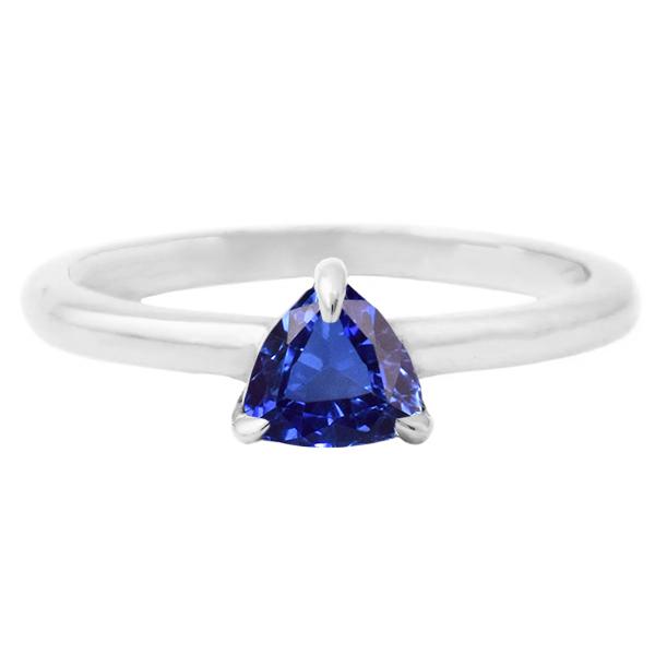 1 CT Ceylon Sapphire Solitaire Trillion Shaped Ring, Gold - Size 6.5
