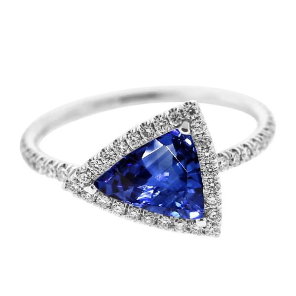 3 CT Halo Trillion Sapphire & Round Diamonds Anniversary Ring, Size 6.5