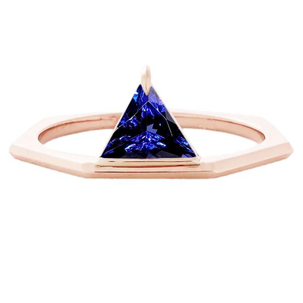 68577 1 CT Blue Sapphire Gemstone Trillion 14K Rose Gold Ring, Size 6.5