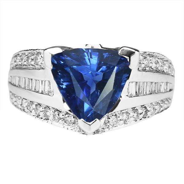 68579 Trillion Sapphire 4.50 CT Baguette & Round Diamonds Gemstone Ring, Size 6.5
