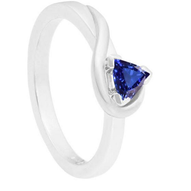 Solitaire Trillion V Prong Blue 0.50 CT Twisted Style Sapphire Ring, Size 6.5