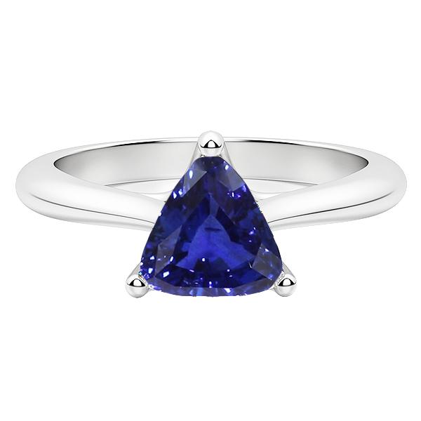 68585 1.50 CT White Gold Solitaire Trillion Ceylon Sapphire Ring, Size 6.5