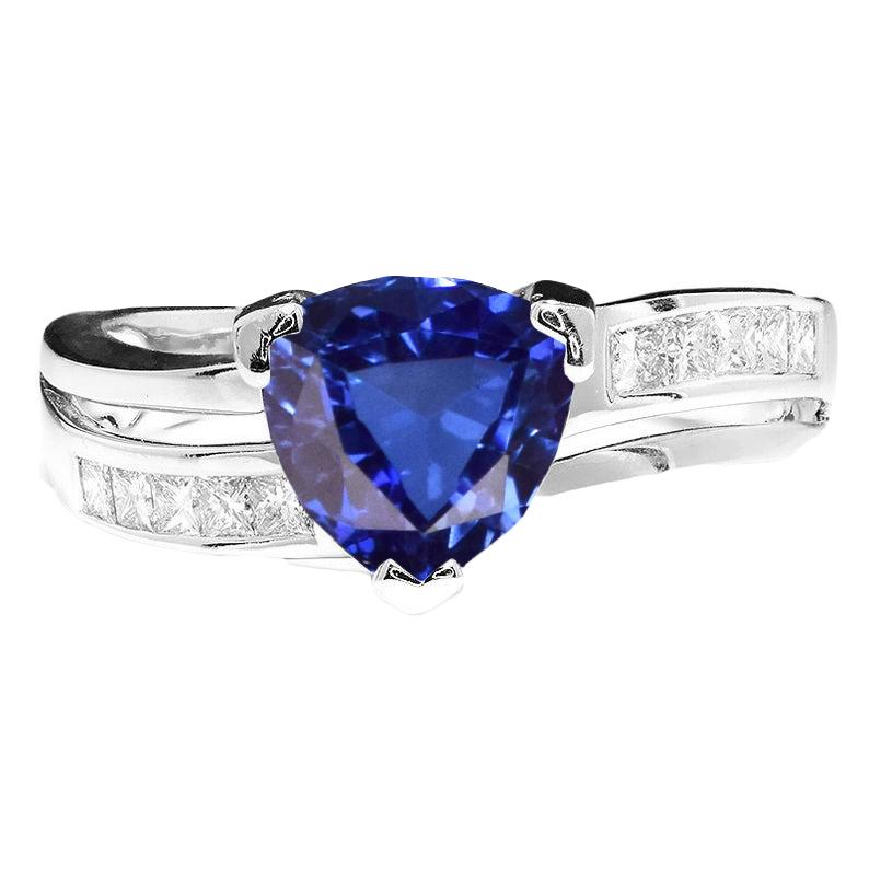 68586 2.50 CT Princess Diamond Trillion Sapphire Ring, 14K White Gold - Size 6.5