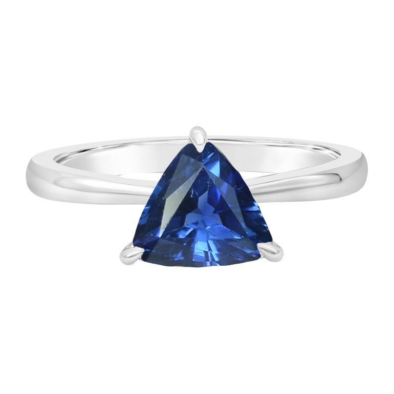 Solitaire Trillion Deep Blue Sapphire 1.50 CT Prong Set, Size 6.5