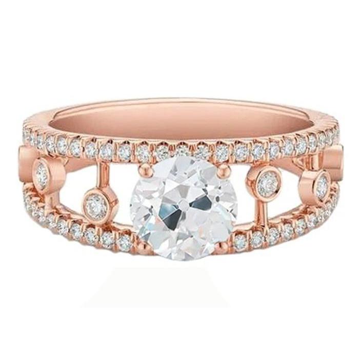 68995 Old Cut Rose Gold Round Diamond 2.50 CT Prong Set Anniversary Ring, Size 6.5