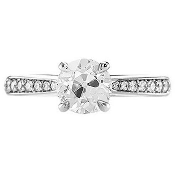 69006 1.50 CT Round Old Cut Diamond Engagement Ring with Accents Gold, Size 6.5
