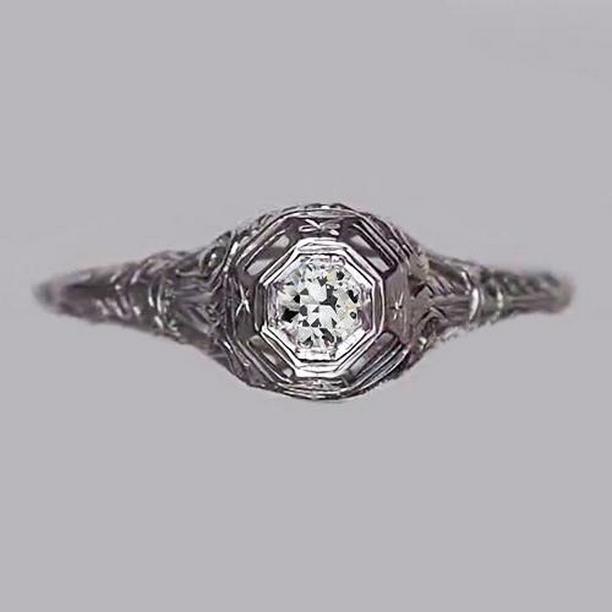 0.50 CT White Gold Solitaire Round Old Miner Diamond Ring, Size 6.5