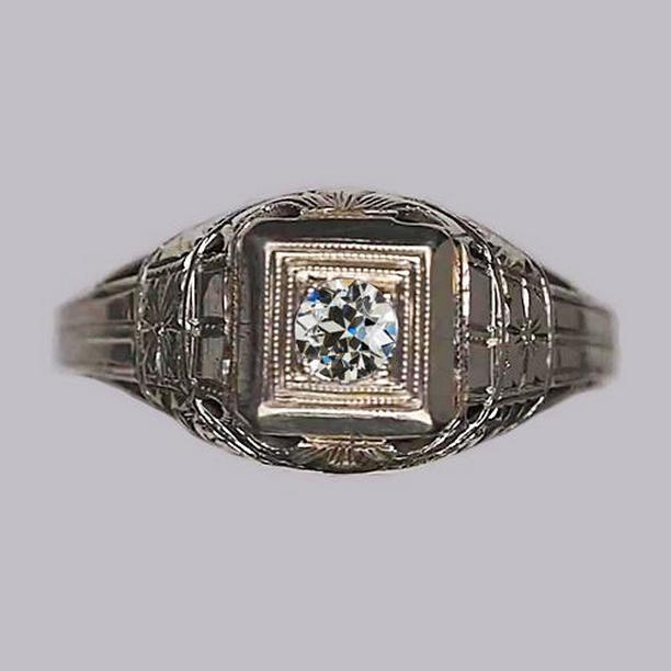 0.50 CT Engagement Solitaire Round Old European Diamond Ring, Size 6.5