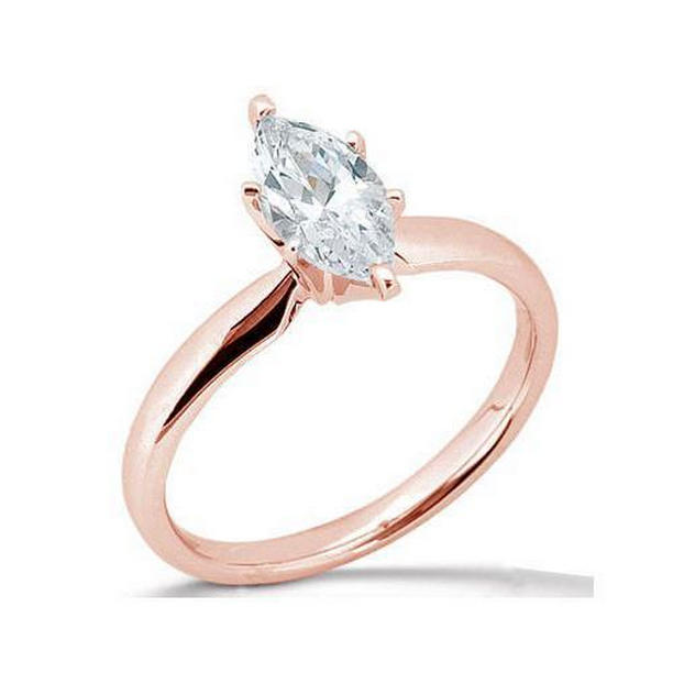 Rose Gold Marquise 1.51 CT Diamond Solitaire Engagement Ring, Size 6.5